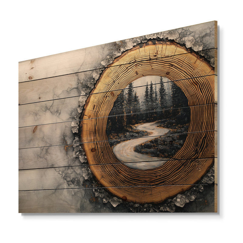 Forêt foncée liquide Gem River IV - Art mural en bois de forêt - sur bois de pin naturel, H 34 po x l 44 po