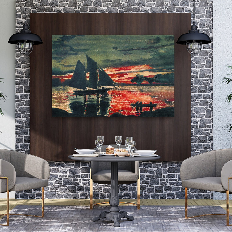 Sunset Fires, 1880 Classic Coastal Ocean Wall Art Print by Winslow Homer - 1 Piece Wrapped Canvas Wall Art
