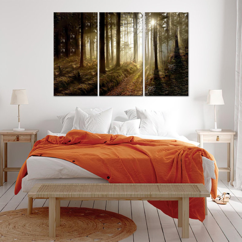 Golden Light Nature Path: impression sur toile pour une décoration intérieure élégante, toile tendue 3P