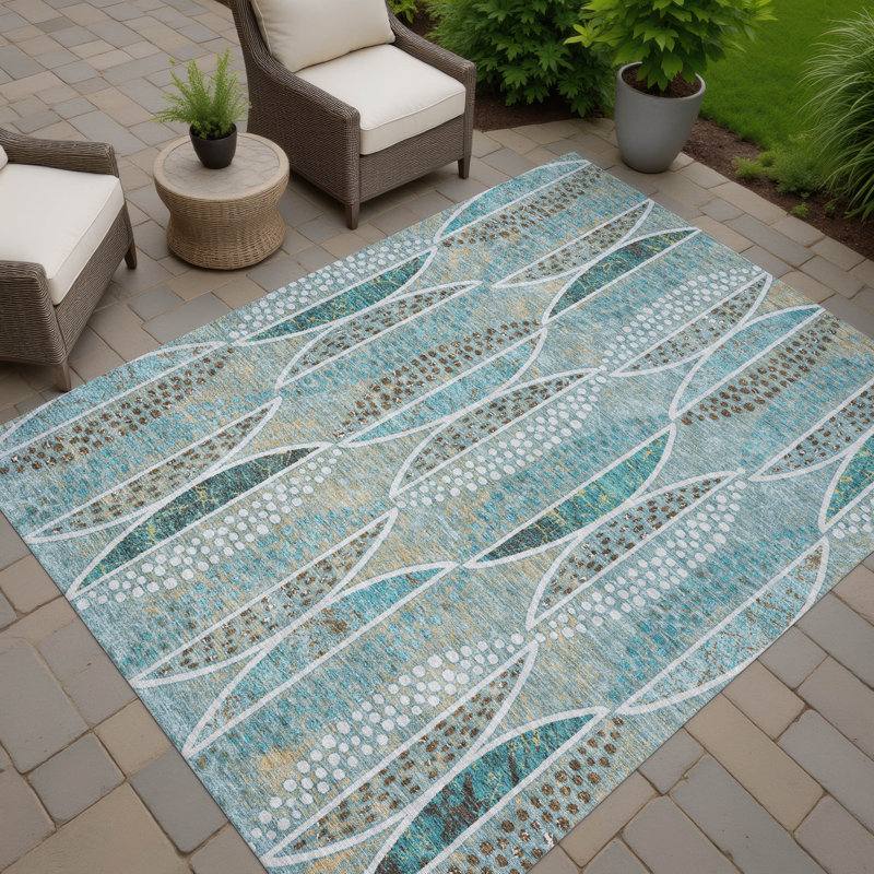 Machine Washable Indoor/Outdoor Chantille ACN2711 Casual Rug, Teal, 8' x 10'