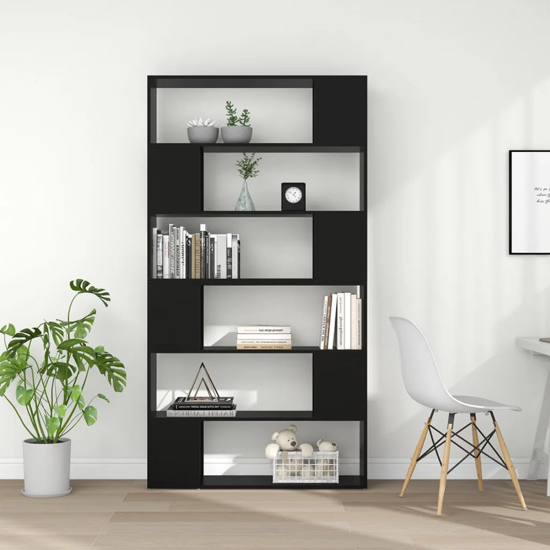 Eslow 188 cm H x 100 cm W Room Divider Bookcase, 159cm H x 80cm W x 24cm D, Black