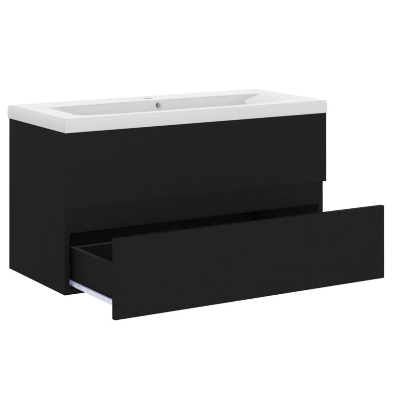 Ebern Designs Audri 900mm L x 385mm W Ceramic Rectangular Sink with Overflow, Black