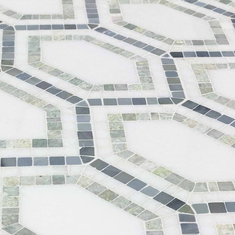 Infinity Hexagon Marble Tile, Ming Green Thassos/Linblue