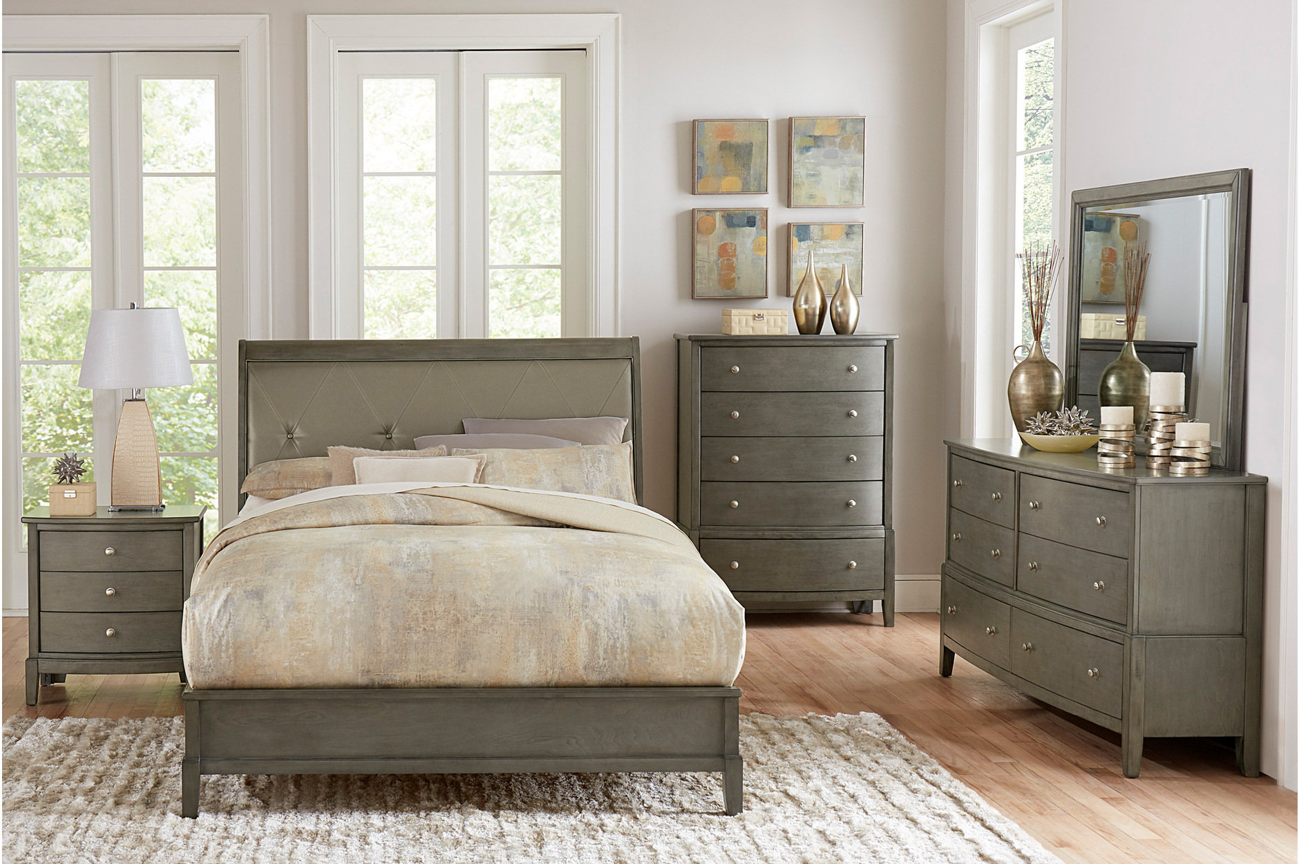 Overstock Furniture Louis Philip Grey King Bed, Dresser, Mirror