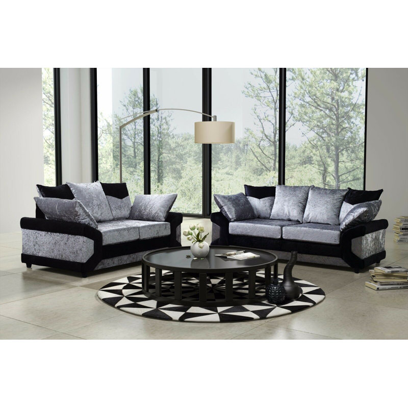 Vita Velvet Living Room Set, Silver/Black