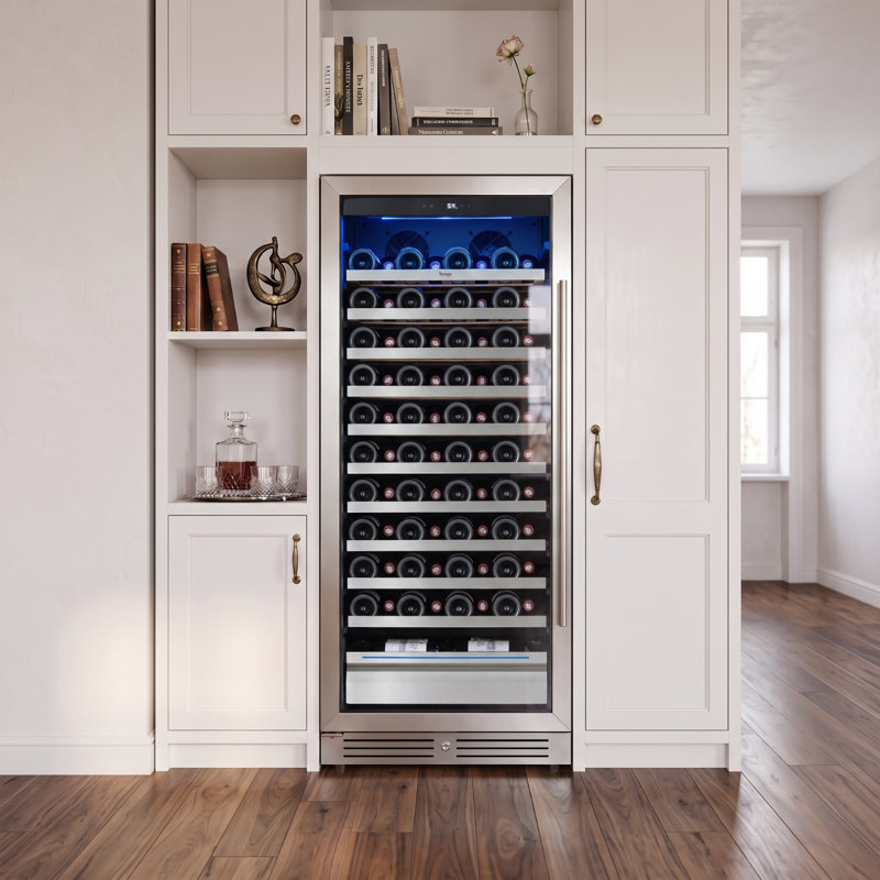 Yeego Single‑Zone 23.4" 89 Bottle Wine Refrigerator, Variable‑Frequency Cooling, Double‑Paned Low‑E Argon‑Filled Glass Door, Energy Star Certified, Freestanding & Built‑in Wine Cooler