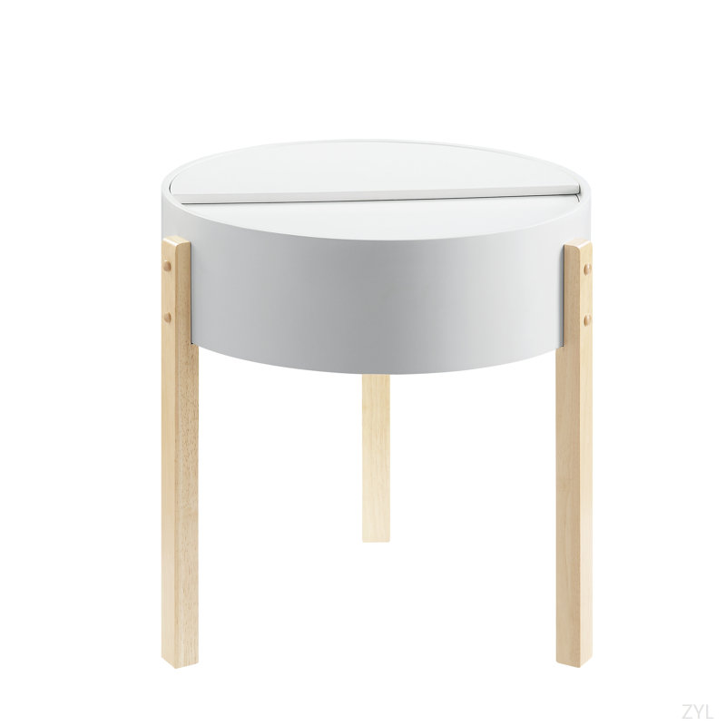 White & Natural Round End Table