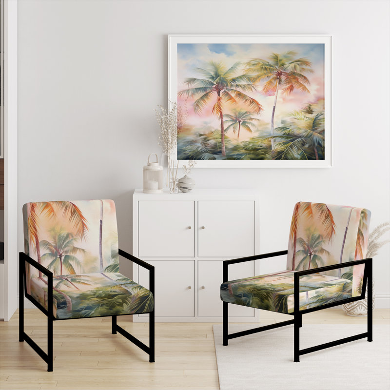 Palmiers romantiques Sunset III - Fauteuil rembourré tropical, fauteuil d'appoint Palm Leaves, Noir, noir, noir, noir