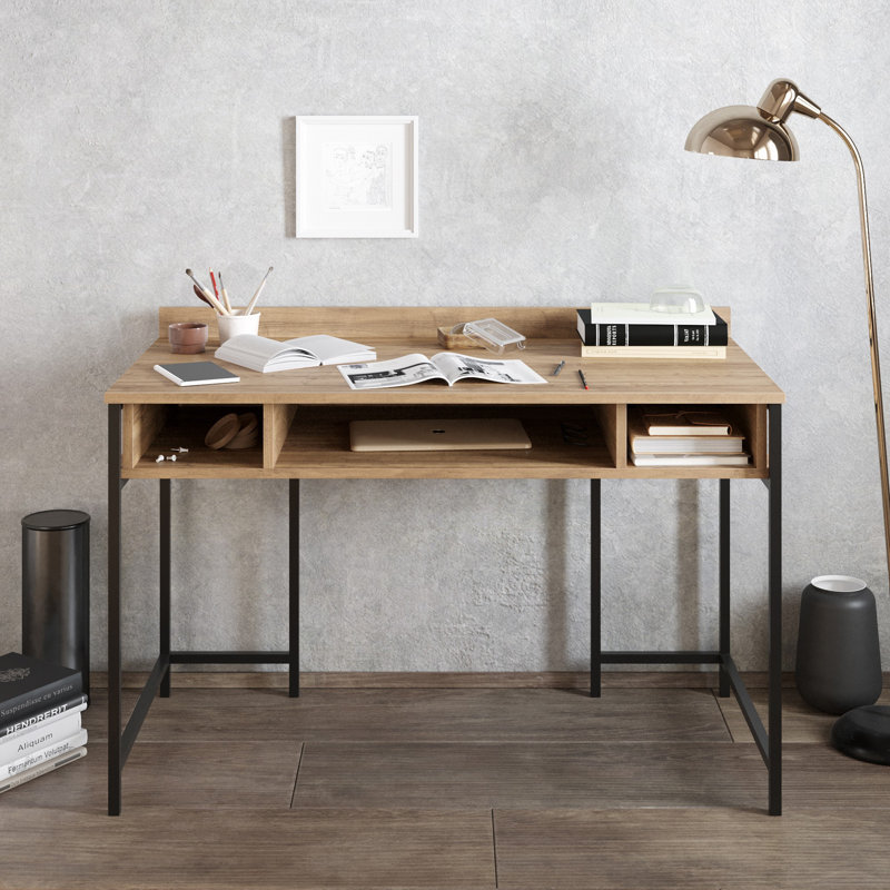 Alphonsine Metal Base Writing Desk, Walnut/Black