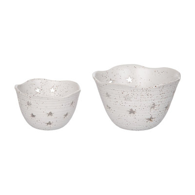 Ensemble de 2 bols en céramique avec baies en forme d'étoiles pour la maison Décorations blanches printanières parfaites pour une utilisation en intérieur