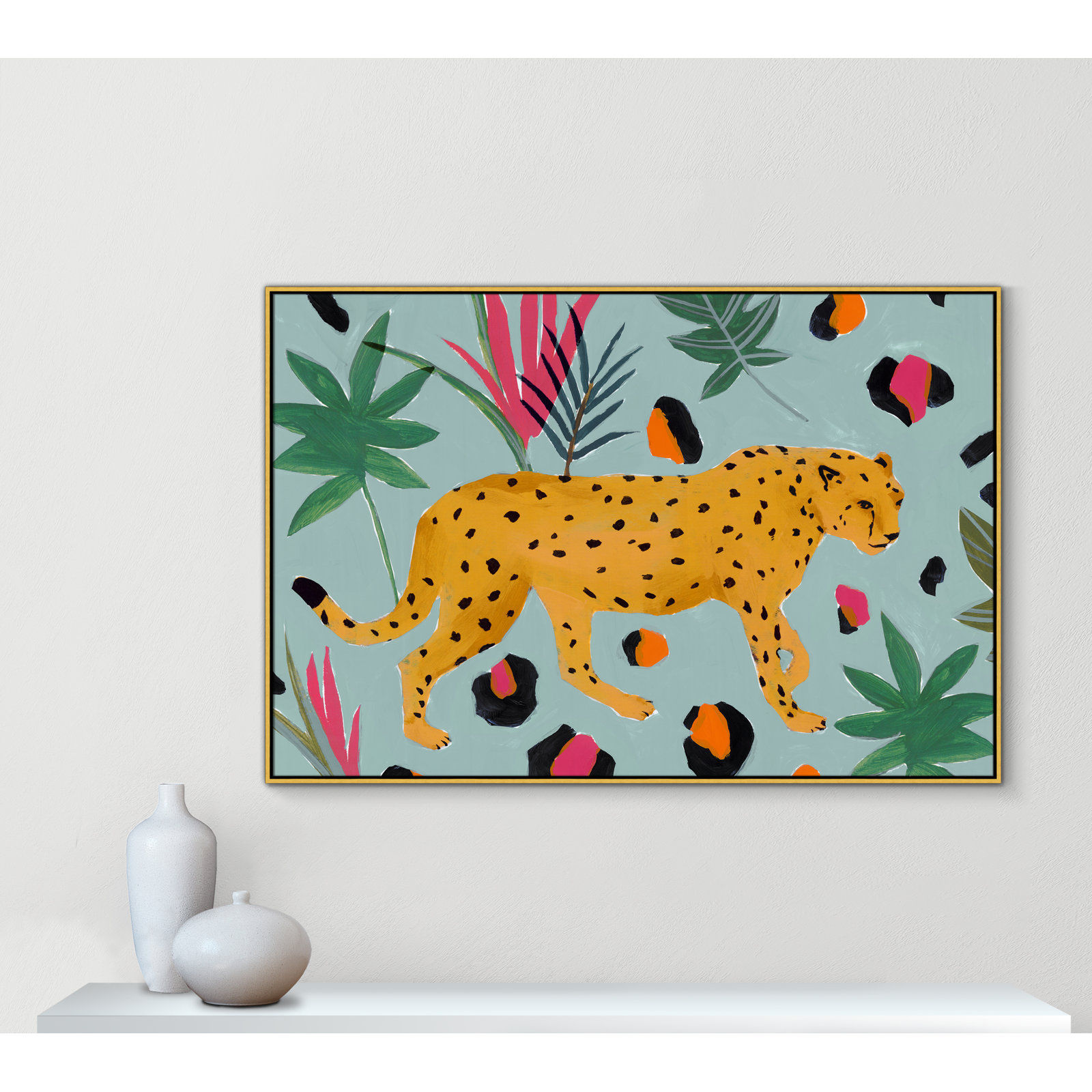 Nyles "Walking Cheetah II" Painting by Isabelle Z, Gold Framed Canvas, 41.5" H x 61.5" W x 2" D