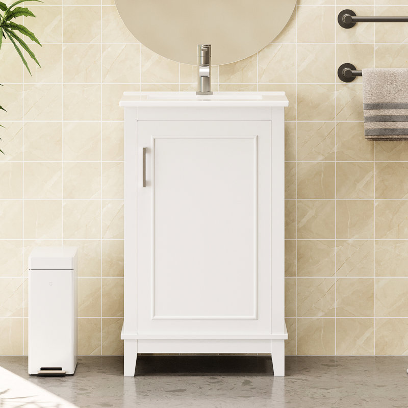 Bathroom Vanity Cabinet 20", Contemporary Style, Ceramic Basin, Sufficient Storage, Soft Close Door 20*14.5*33.3 With Basin - Legs
