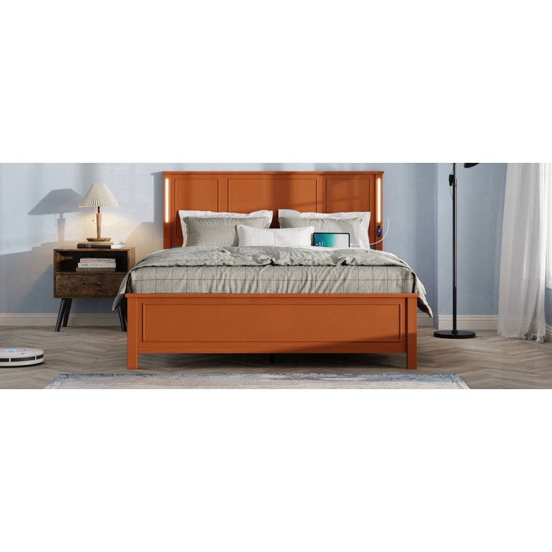 Base de lit plateforme grand, Brun antique