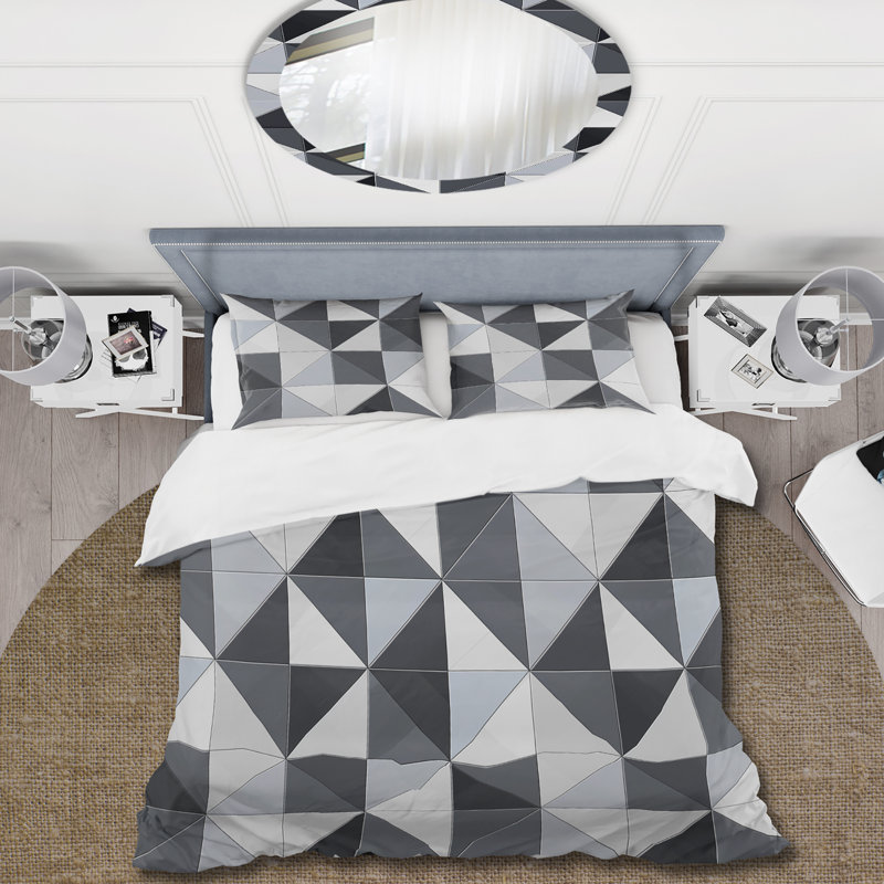 Ensemble de housse de couette gris Timeless Geometric, Housse de couette très grand + 2 taies décorativ