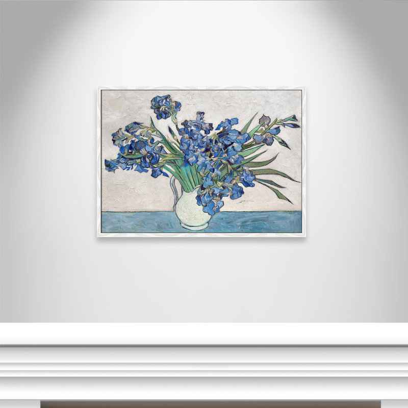 Imprimé iris bleu par Vincent Van Gogh, Cadre blanc mince, H 35,5 po x l 25,5 po, Pas de tapis