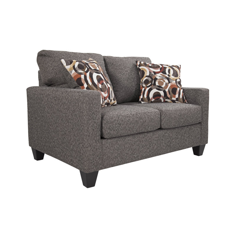 Charcoal Gray Track Arm Loveseat with Accent Pillows