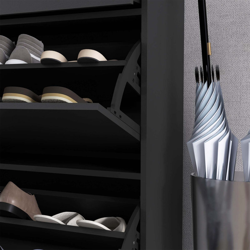 12 Pair Flip Down Shoe Storage, Black