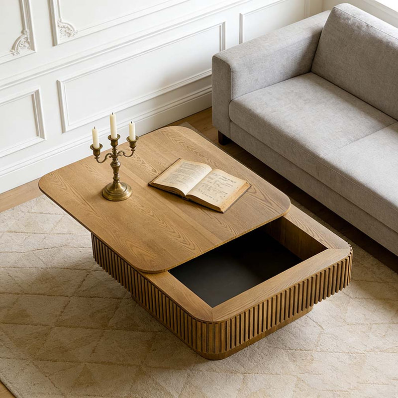 Table basse carrée 31,5 "avec rangement, Brun