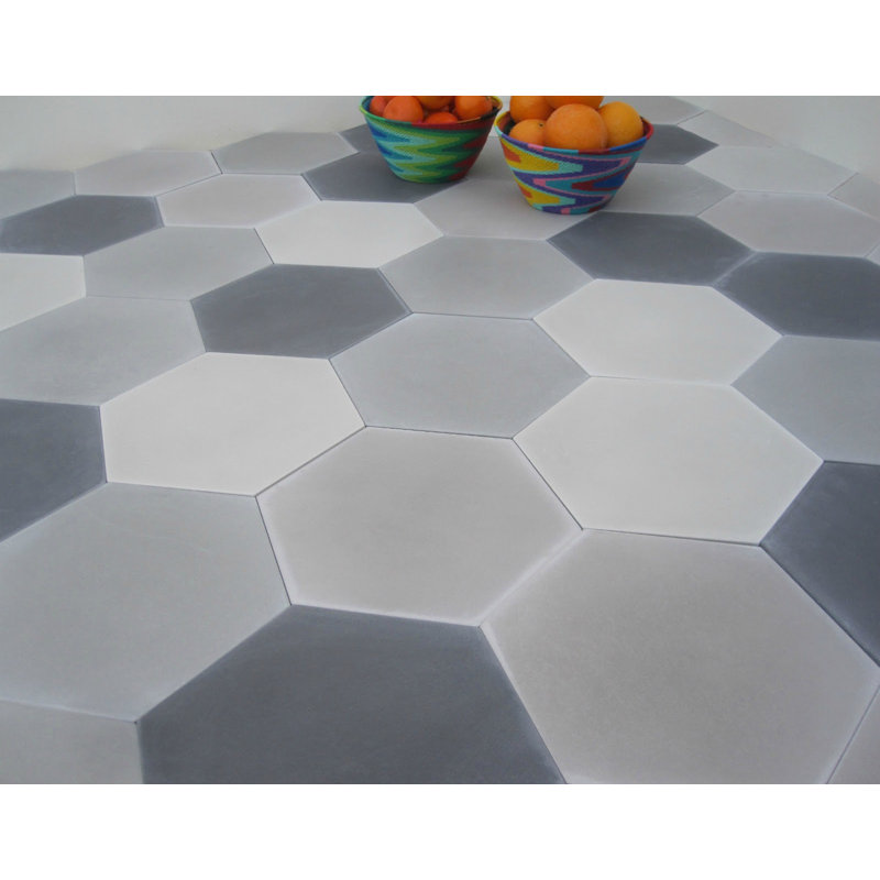 Solid Mixed Gray Hex 8" x 9" Cement Wall & Floor Tile