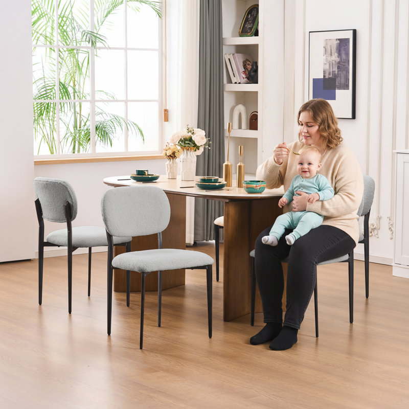 Sherpa Fabric Upholstered Dining Chair, Side Chair With Backrest For Dining Room,Kitchen,Living Room,Light Gray, Gray