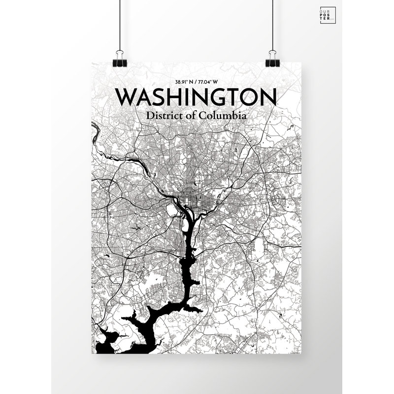 « washington dc city map », reproduction d’impression sur affiche à motif encre, H 24 po x l 18 po