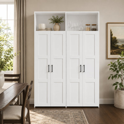 Armoire de rangement blanche de 63 po de largeur avec 4 portes et chariots à roulettes