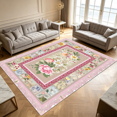 Tapis à motif floral 1PC pour le salon, doux et confortable, adapté à toutes les saisons, facile à entretenir, tapis de sol intérieur lavable à la machine, ferme sous la table adaptée pour la chambre à coucher, la salle à manger, le couloir, la cuisine, le patio, la décoration intérieure, ...