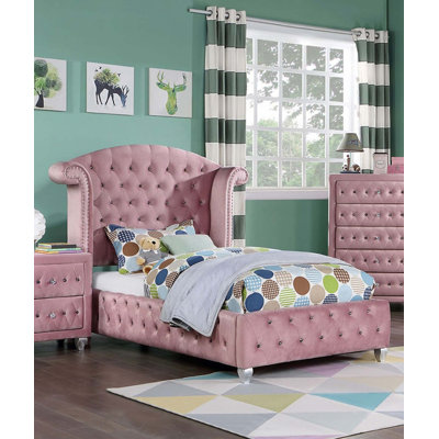 Flannelette Upholstered 1Pc Twin Size Bed Cabriole Legs Wingback Design Bedroom Furniture(Only Bed)