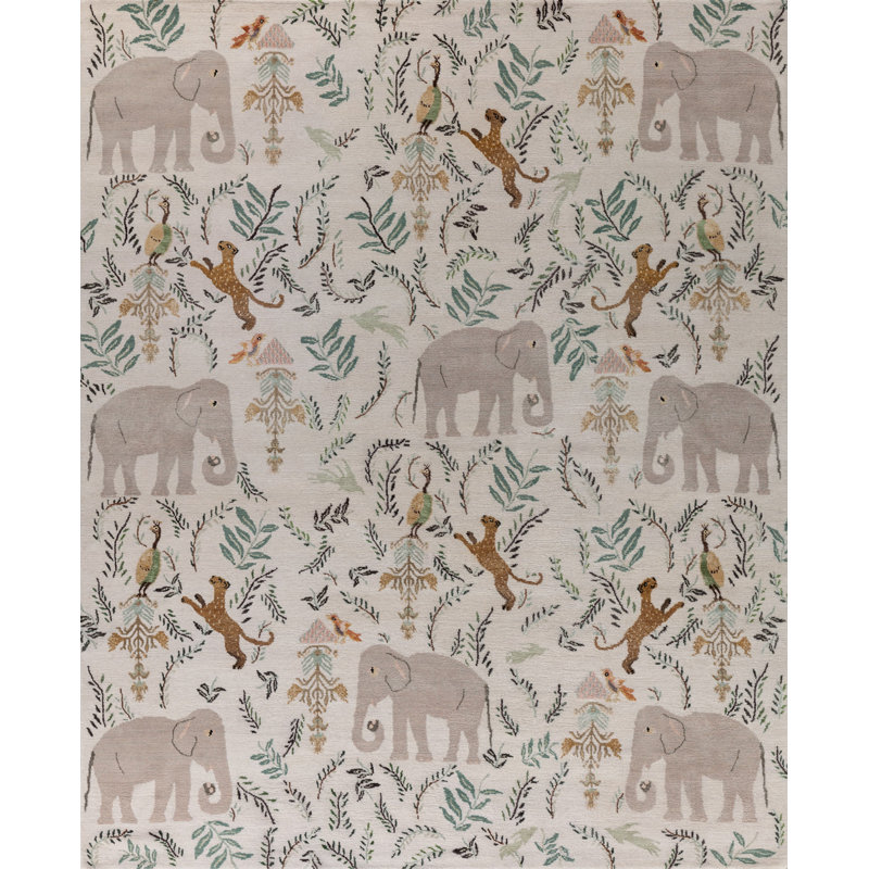 Menagerie Floral Area Rug in Silver/Cream/Sky Blue, Runner 3' x 10'