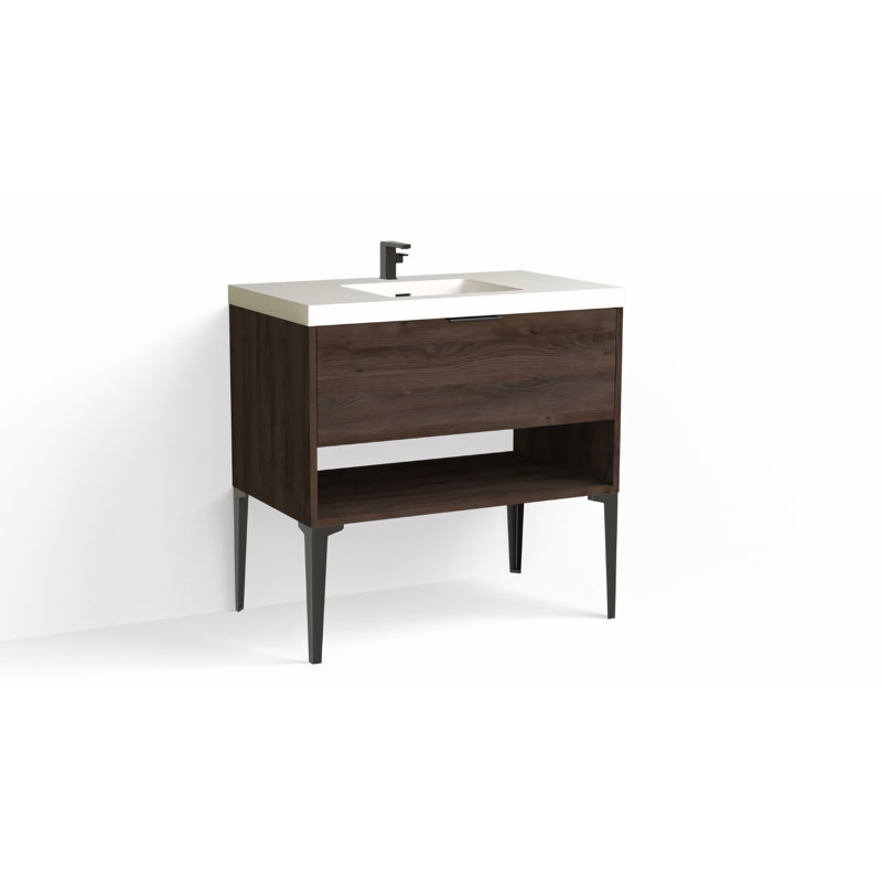 Modo 36" W Freestanding Single Bathroom Vanity with Dean Leg, Matte White/Single, Charred, Matte Black