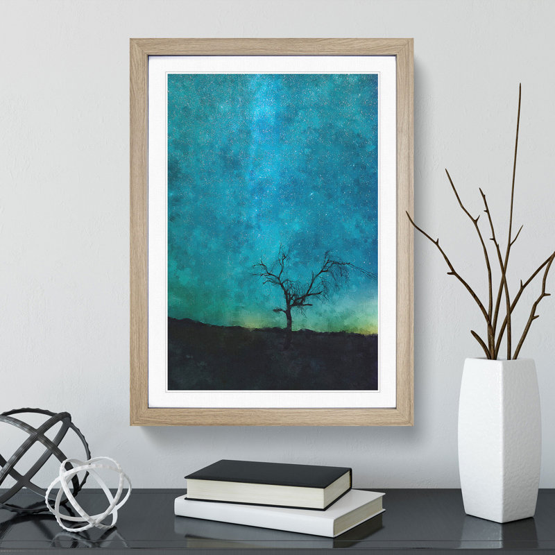 Arizona Tree Beneath The Stars - Single Picture Frame Painting on MDF, 63cm H x 45cm W x 2cm D, Oak Framed