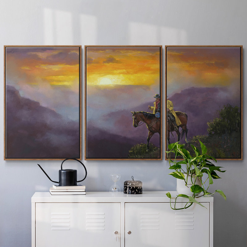 Brume matinale, 3 pièces, H 40 po x l 78 po x P 2 po, Cadre noyer