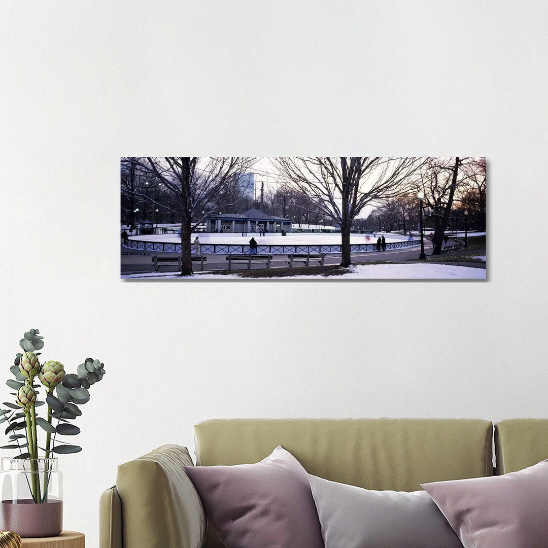 Group Of People In A Public Park, Frog Pond Skating Rink, Boston Common, Boston, Suffolk County, Massachusetts, USA - Wrapped Canvas Panoramic Print