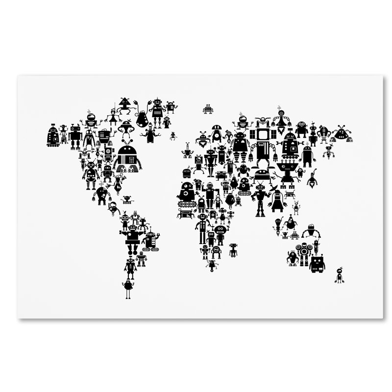 « robot map of the world », art sur toile Izobel, H 12 po x l 19 po x P 2 po