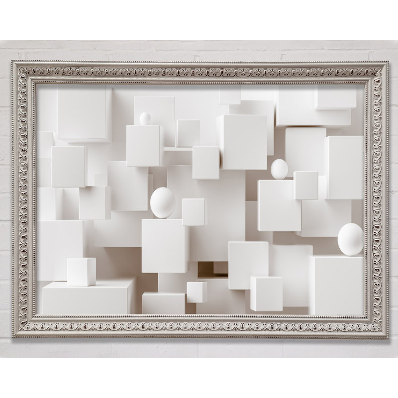 Cubes And Spheres White - Single Picture Frame Print, 59.7cm H x 84.1cm W x 3cm D