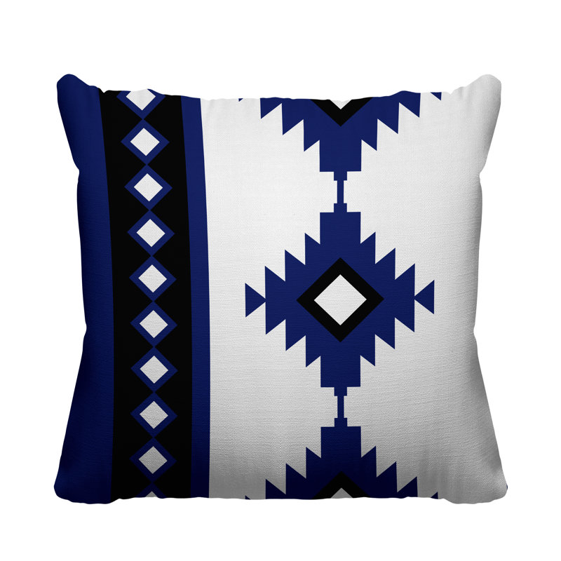 Coussin intérieur / extérieur Carlos Southwestern, L 17 po x H 17 po, Bleu marine