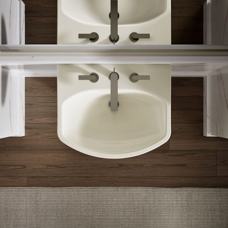 Cimarron® 26.81" Vitreous China U-Shape Pedestal Bathroom Sink with Overflow, Black , 8'' Centers