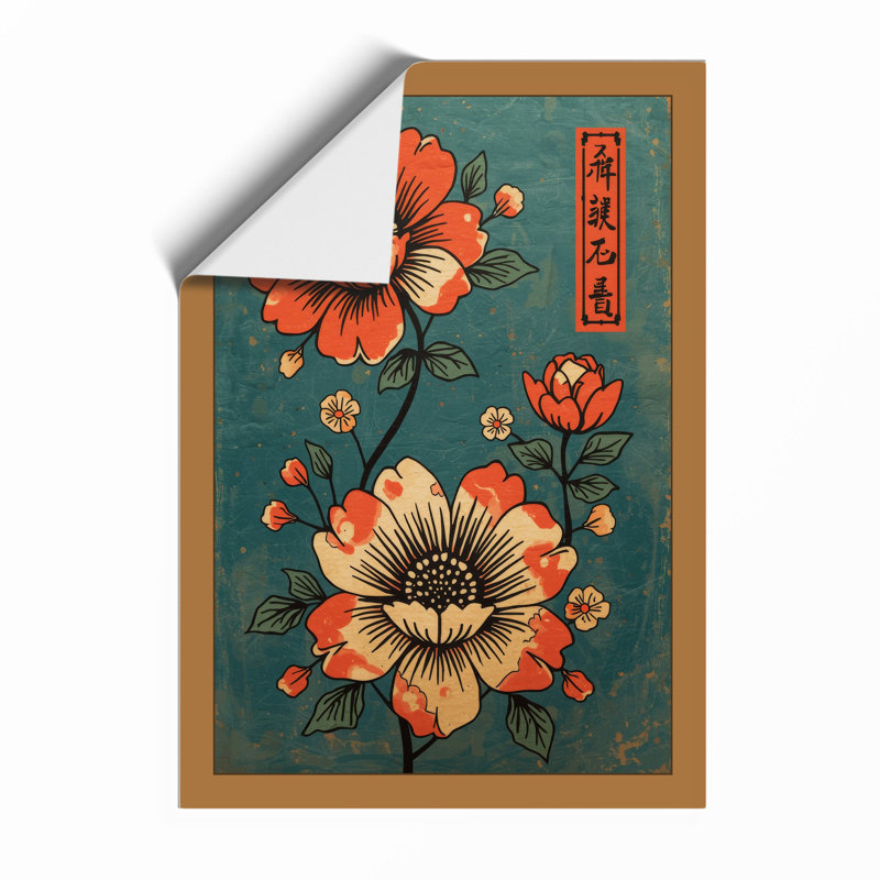 Flowers With Eastern Text Botanical - Print, Unframed, A3 - 42.0 x 29.7 cm