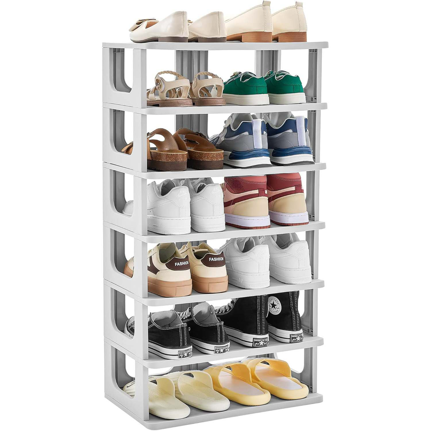 Rebrilliant 7-Tier Small Shoe Rack, Vertical Narrow Stackable Organizer ...