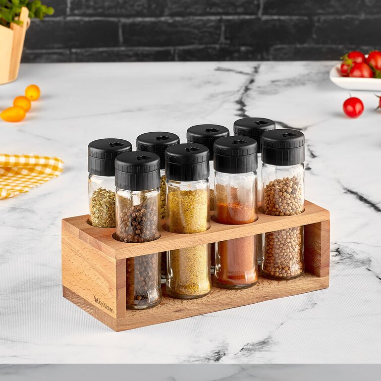 Free-standing Wood Spice Jar & Rack Set