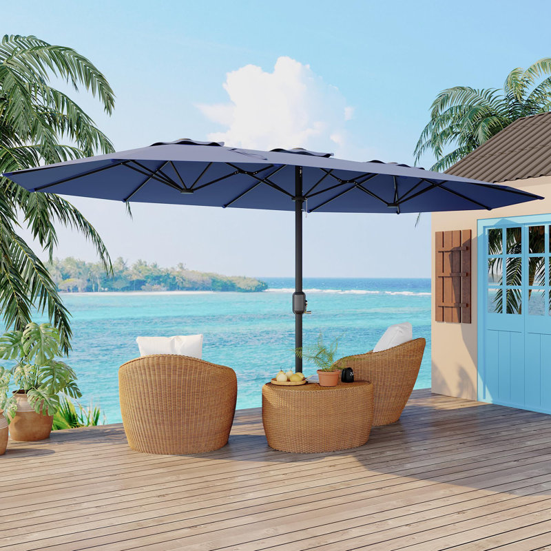 Parasol de piscine rectangulaire à double face, grand parasol de patio de 15 pi avec base incluse, parasols de marché pour la cour de la piscine