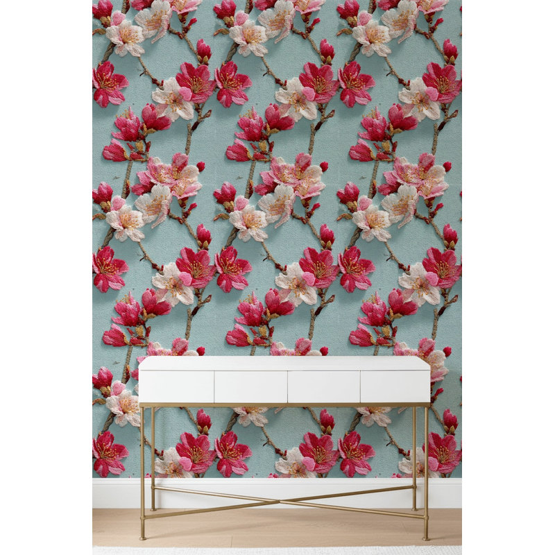 Papier peint floral broderie double rouleau mural amovible
