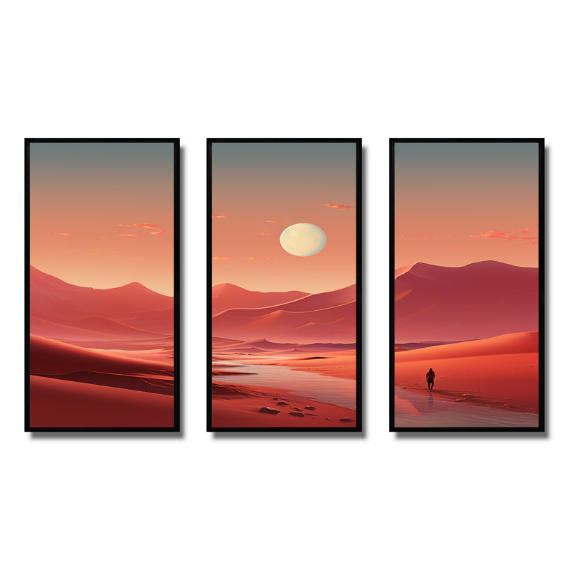 «Crimson Sands Desert Moon Horizon III», art mural désert, Cadre flottant noir, H 28 po x l 36 po x P 1 po