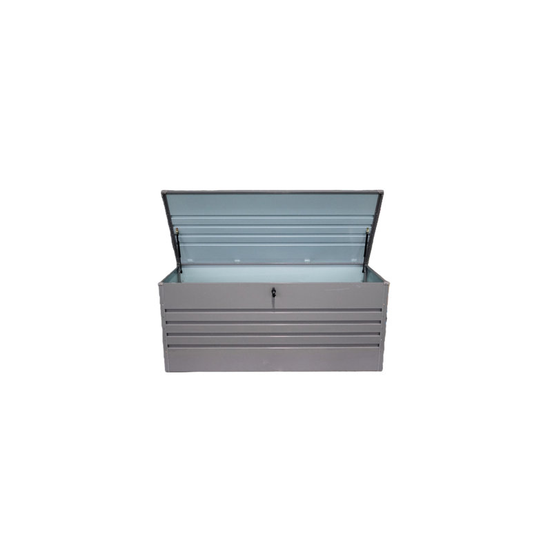 Coffre de terrasse en métal 260 gallons - imperméable et verrouillable. Très grand rangement pour patio, jardin, piscine. Gris foncé Variabilité du temps. Option de fermeture de l'utilisateur. Conception de table polyvalente. Assemblage simple