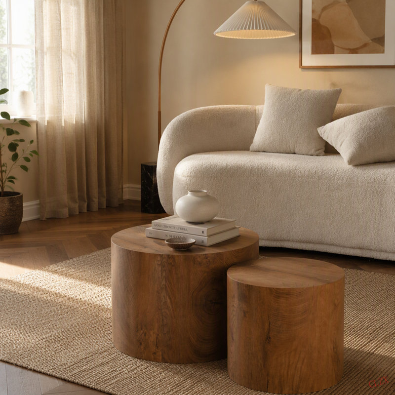Ensemble de 2 tables basses rondes en bois Nesting