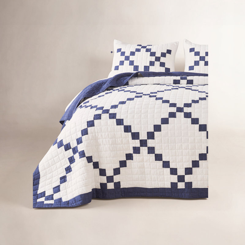 Irish Chain Patchwork Quilt Set, Blue, Queen Quilt + 2 Shams