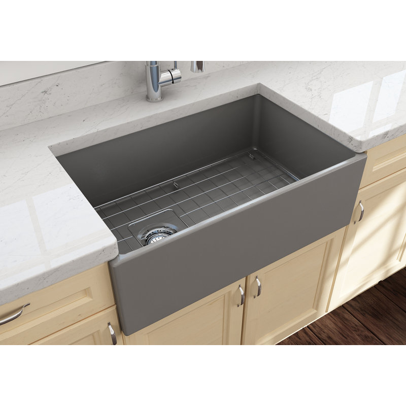 33 in. L Farmhouse Kitchen Sink, Matte Gray