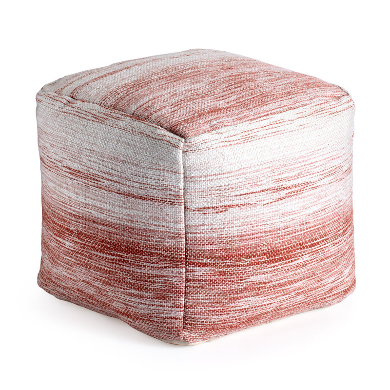 Teagan Upholstered Pouf, Red/Ivory Polyester Blend