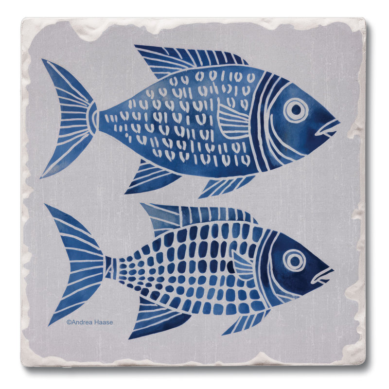 Blue Fish Pair Single Tumbled Tile Coaster Create Your Own Collection
