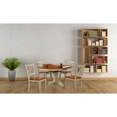 Panola 42"X42"X60" Round Whiskey Mocha Double X- Back5-Piece Dining Set by Canora Grey